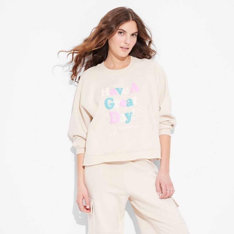 Photo 1 of XXL Girl's Women's Great Day SmileyWorld Graphic Sweatshirt - Beige 