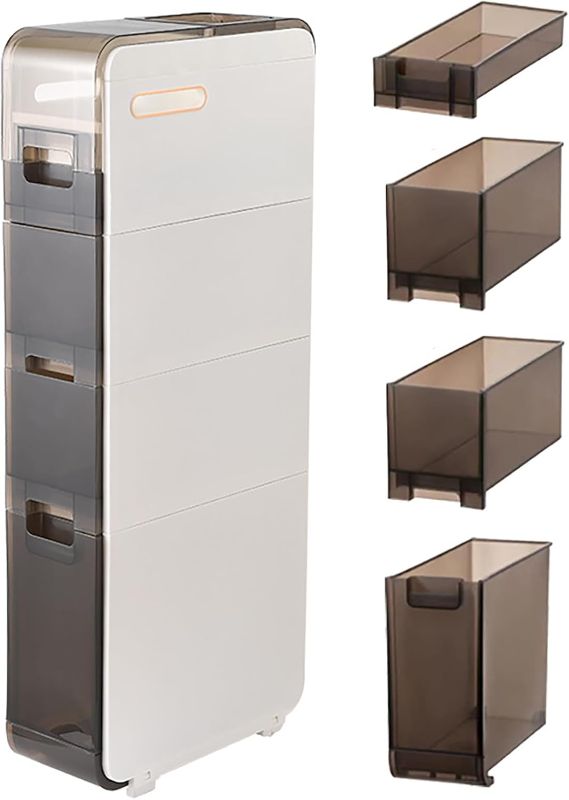 Photo 1 of Bathroom Floor Cabinet 4-Tiers Free Standing Toilet Paper Holder and Storage Trendsetting Plastic Narrow Slim Storage Cabinet with Drawers for Small Sapce, Bedroom, Living Room FACTORY SEALED**