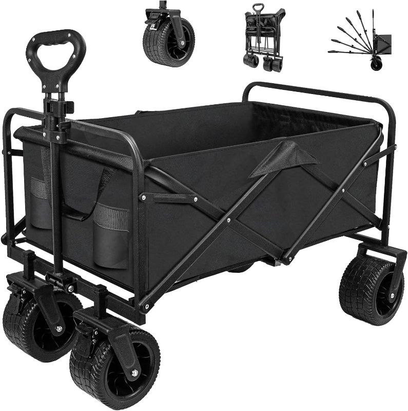 Photo 1 of BLACK SZHLUX Collapsible Foldable Wagon,Beach Wagon with Big Wheels for Sand,Utility Grocery Wagon with Side Pocket and Brakes for Camping Sports Outdoor Activities FACTORY SEALED **