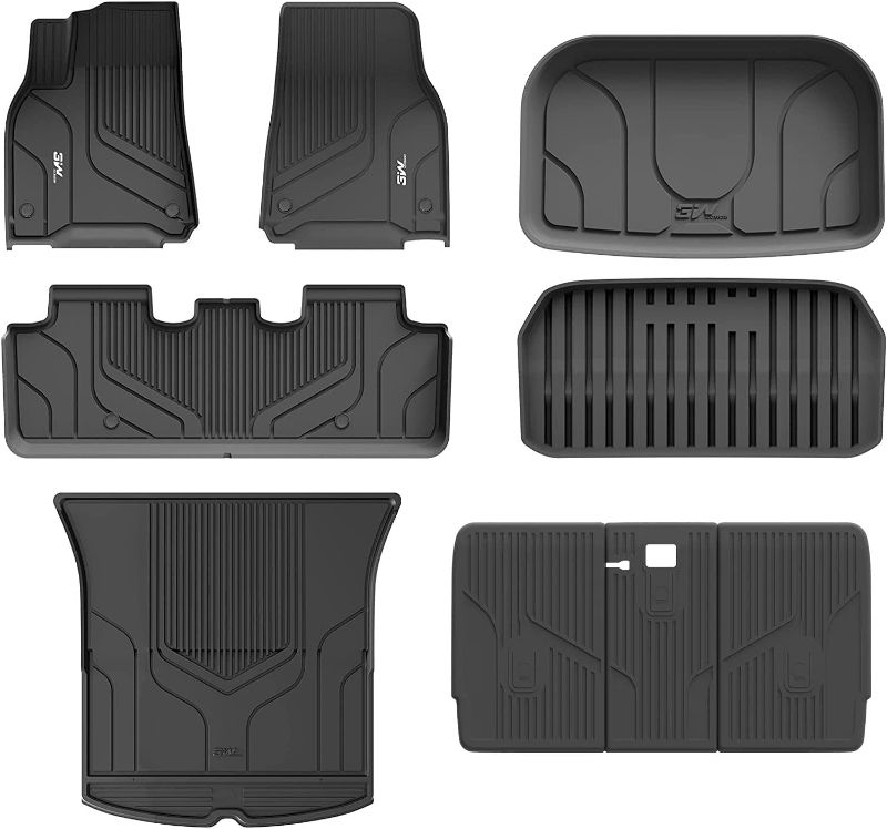 Photo 1 of 3W Tesla Model Y Floor Mats, All-Weather TPE Floor Liner Compatible for Tesla Model Y 2020-2024, Full Set Black Floor Mats, Cargo Liner and Rear Seat Back Mats Accseeories for Tesla 5-Seater