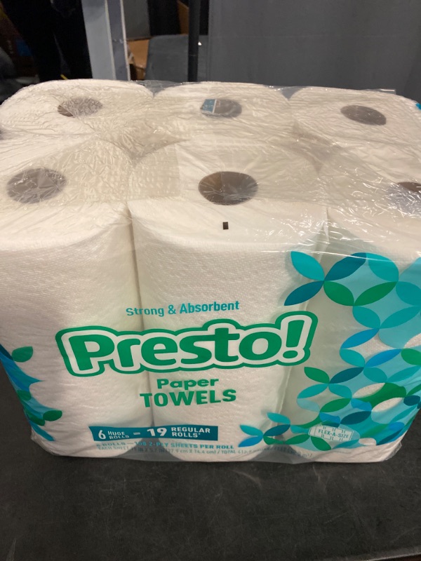 Photo 2 of Amazon Brand - Presto! Flex-a-Size Paper Towels, 158 Sheet Huge roll, 6 Rolls, Equivalent to 19 Regular Rolls, White