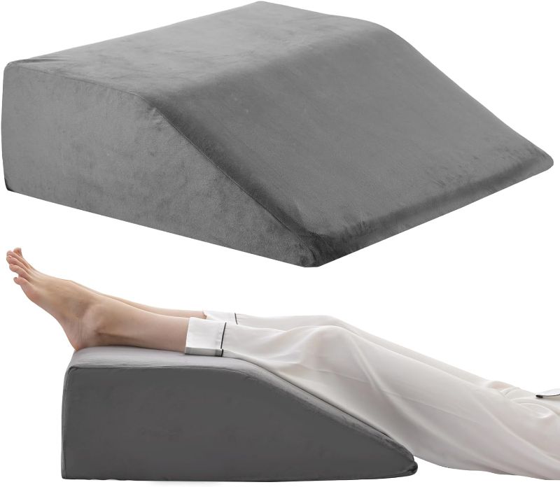 Photo 1 of Leg Elevation Pillows, Leg Pillows for Sleeping, Cooling Gel Memory Foam Top, Wedge Pillow for Legs, Leg Wedges for Circulation, Swelling, After Surgery - Removable Cover (8 Inch, Grey)