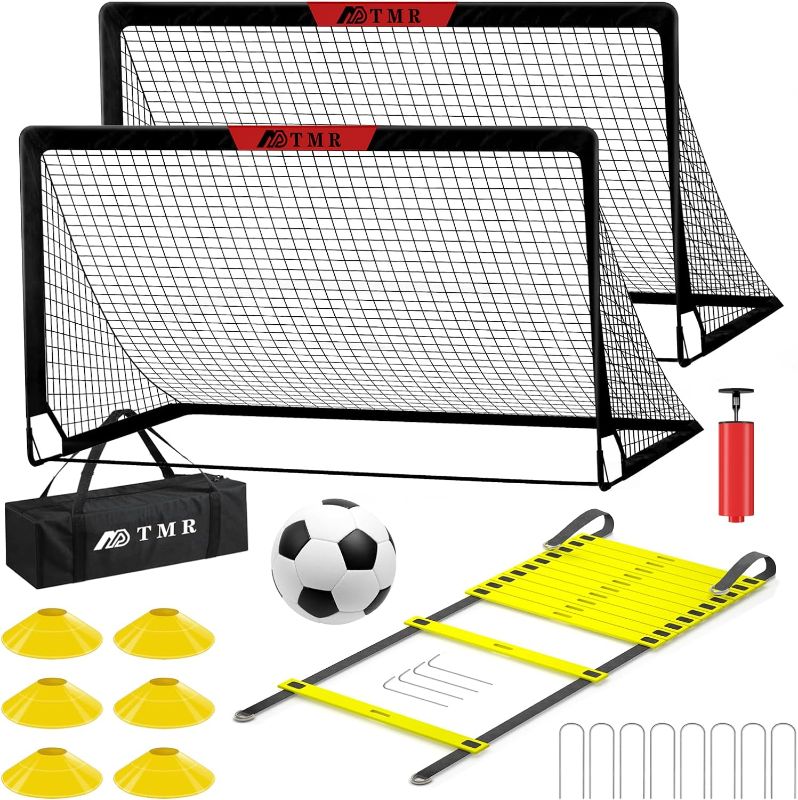 Photo 1 of Kids Soccer Goals for Backyard Set of 2, 6x4 ft Soccer Nets for Backyard, Portable Pop Up Soccer Goal Training Equipment with Soccer Ball, Cones, Bag Sports for Kids Youth Toddler Games