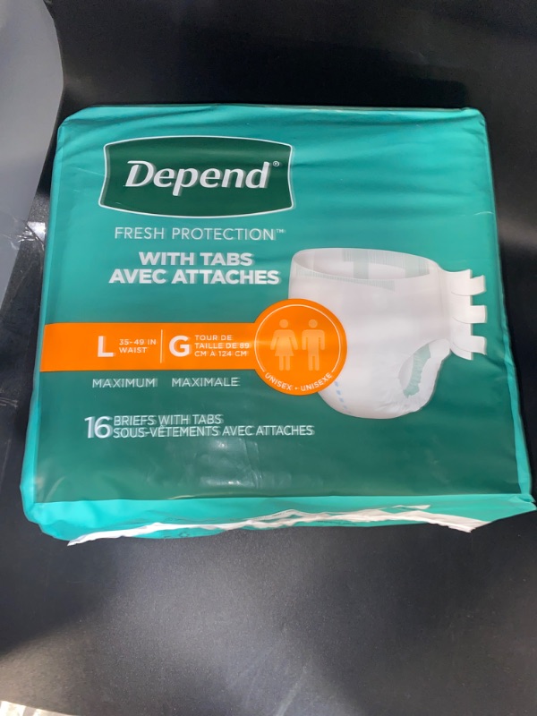 Photo 2 of LARGE Depend Protection with Tabs Incontinence Underwear Briefs, Maximum Absorbency, 16 Ct NEW***