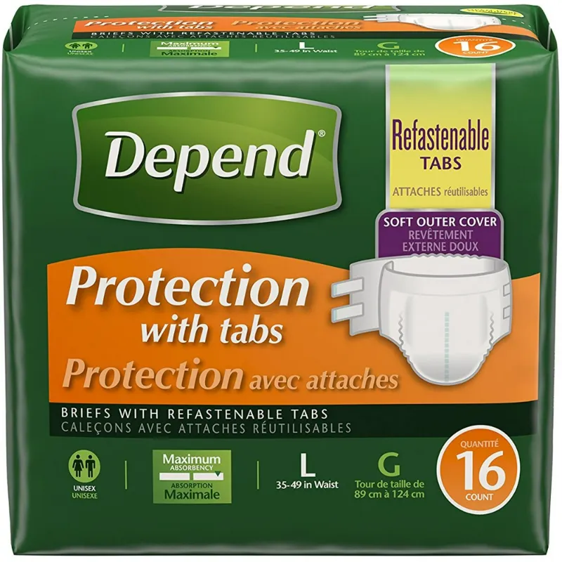 Photo 1 of LARGE Depend Protection with Tabs Incontinence Underwear Briefs, Maximum Absorbency, 16 Ct NEW***