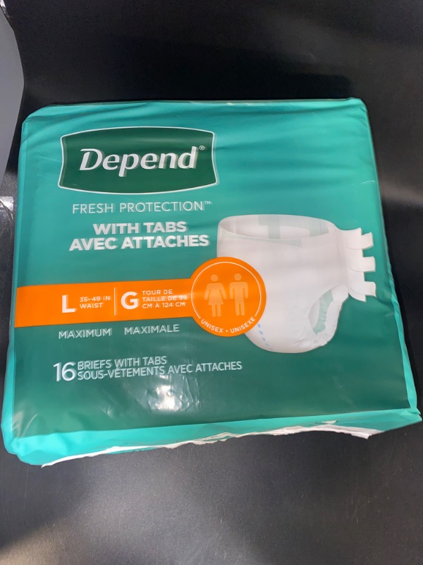 Photo 2 of LARGE Depend Protection with Tabs Incontinence Underwear Briefs, Maximum Absorbency,16 Ct