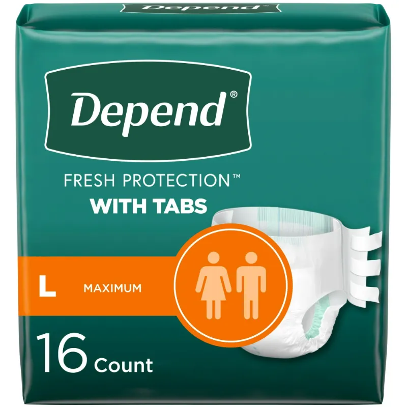 Photo 1 of LARGE Depend Protection with Tabs Incontinence Underwear, Adult Diapers, Unisex, 16 Count