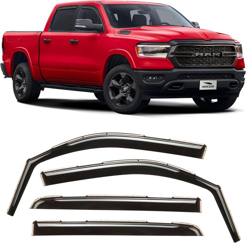 Photo 1 of Voron Glass in-Channel Extra Durable Rain Guards for Trucks Dodge RAM 1500 2019-2024 Crew Cab, Window Deflectors, Vent Window Visors, 4 Pieces - 220159