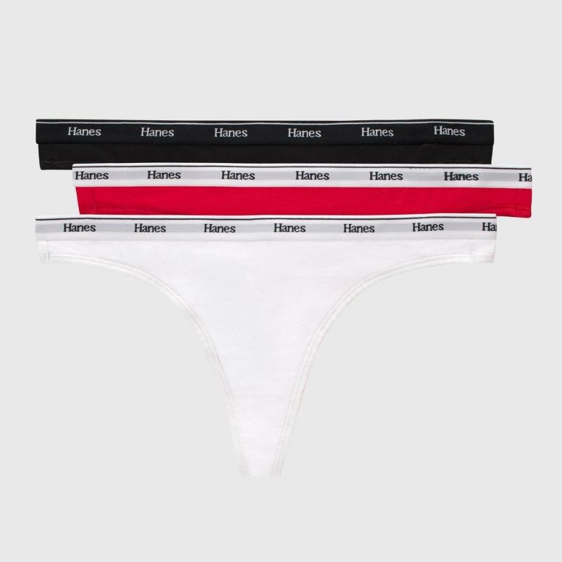 Photo 1 of Hanes Women's 3pk Thong - White/Red/Black XXL