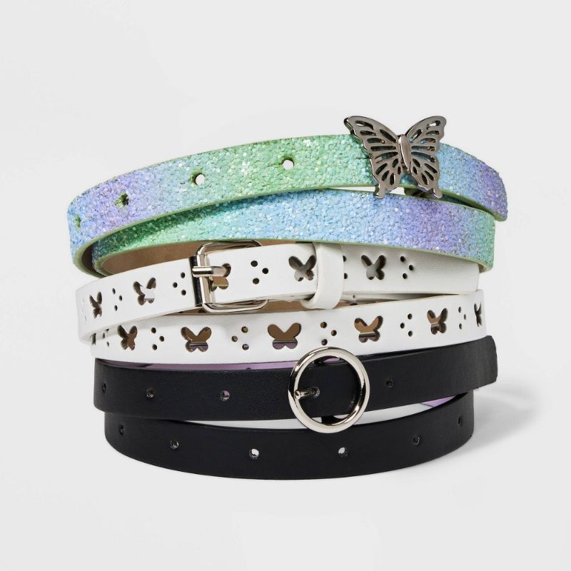 Photo 1 of Girls' 3pk Butterfly Themed Belt Set - Cat & Jack™ Purple/White/Black L