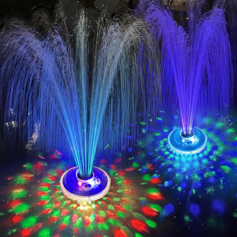 Photo 1 of Floating Water Fountain with Underwater Lights, Rechargeable Battery Powered Pump Outdoor, 2 Modes Sprinkler Waterfall fountain for Inground Above Ground Pool, Pond-1PC