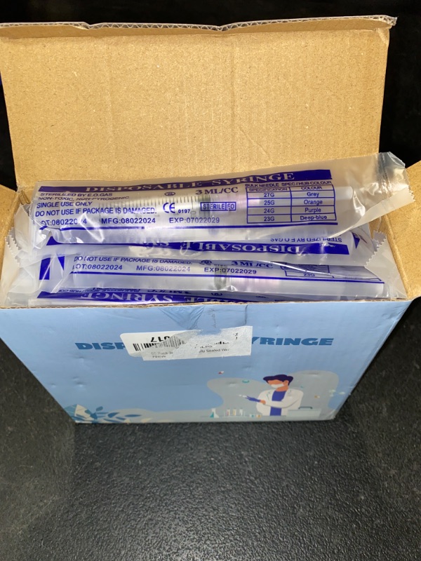 Photo 2 of 50 Pack 3ml Syringe with Needle, Disposable Syringes with Needle 23G, 1.0 Inch, Luer Lock Syringes, Syringe for Liquid, Individually Sterilized Wrapped (3 ML, 50 Pack)
