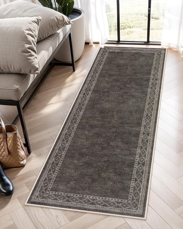 Photo 1 of Lahome Modern Bordered Kitchen Runner Rugs Non Skid Washable- 2x6 Rug Runners for Hallways Non Slip Ultra-thin Hallway Runner, Soft Carpet Runner for Entryway Laundry Room Bedroom(2x6ft,Brown)
