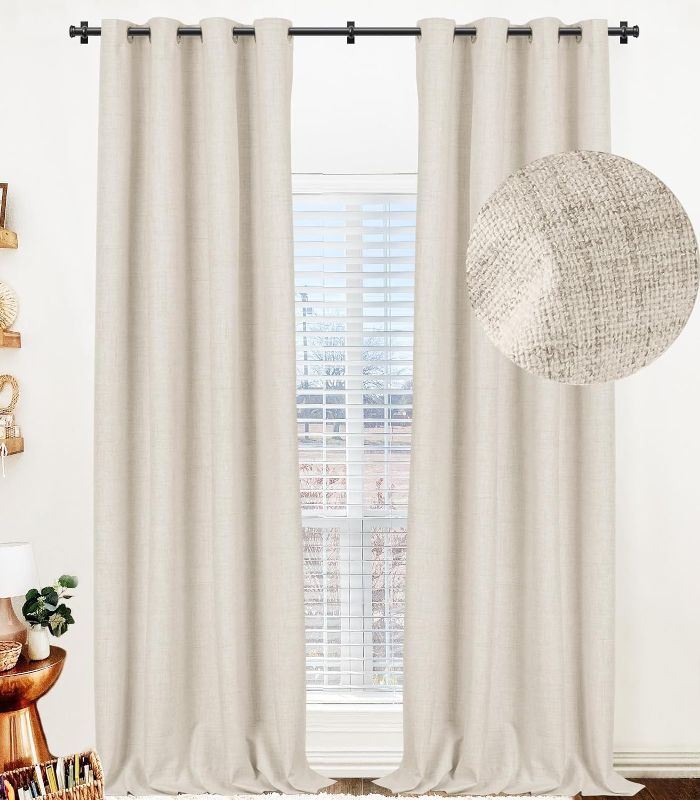 Photo 1 of 100% Blackout Curtains 84 Inches Long,Linen Blackout Curtains 84 Inch Length 2 Panels Set,Thermal Insulated Full Light Blackout Curtains for Bedroom/Living Room,50" W x 84" L 2 Panels,Natural Linen
