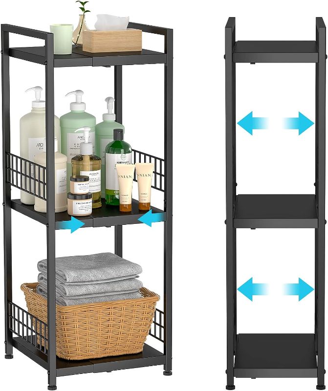 Photo 1 of 3-Tier Metal Shelving Unit, Expandable, Free-Standing, Narrow, Open Floor Shelves, Ideal for Bathroom, Kitchen, Laundry, Storage, Organization
