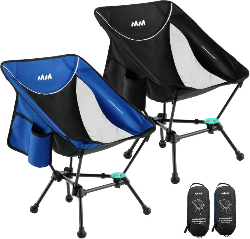 Photo 1 of UltraPort 1-CinchLock Lightweight Camping Chairs 2 Pack, Compact Camp Chair, Portable Chair for Camping, Hiking, and Backpacking, Anti-Sinking, One-Click Setup - Black & Blue
