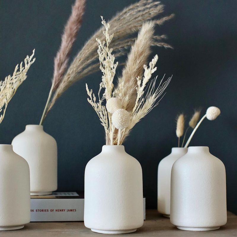 Photo 1 of Carrot's Den - Set of 6 Small White Ceramic Bud Vases for Home Decor | Boho Vases for Dry Flowers + House Plants | Wedding, Home, Centerpiece, Modern, Minimalist
