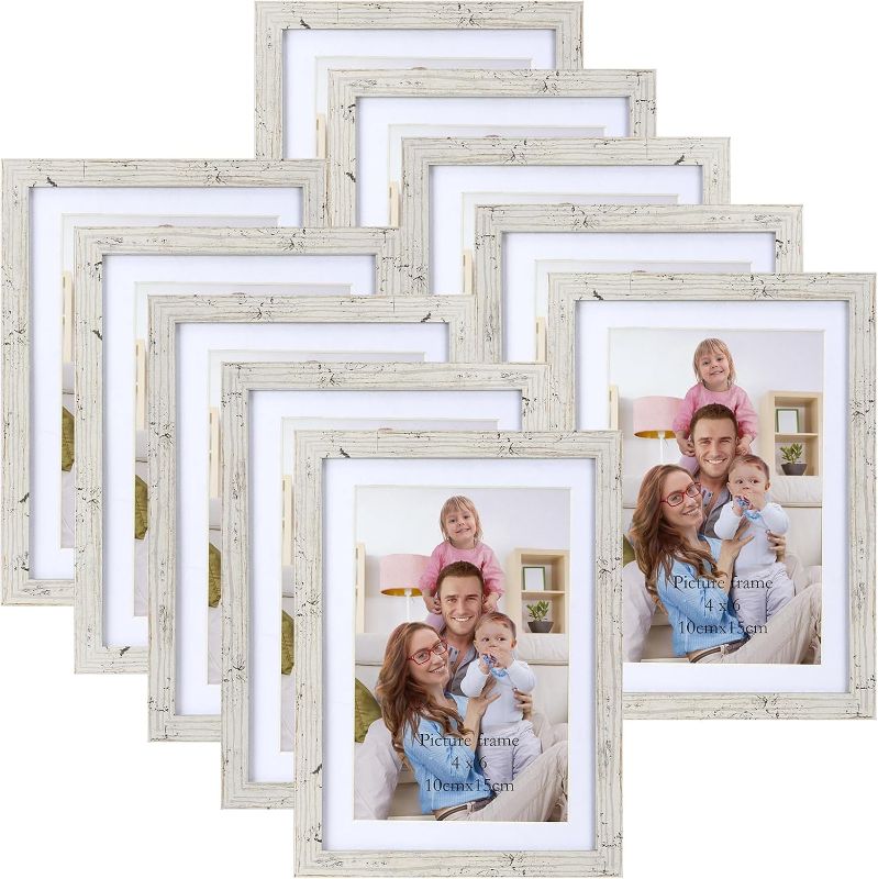 Photo 1 of Giftgarden 5x7 Picture Frame Marble White Beige Set of 10, Matted to Display 4x6 Photos with Mat or 7x5 Picture without Mat, Rustic Frames for Wall and Tabletop Display
