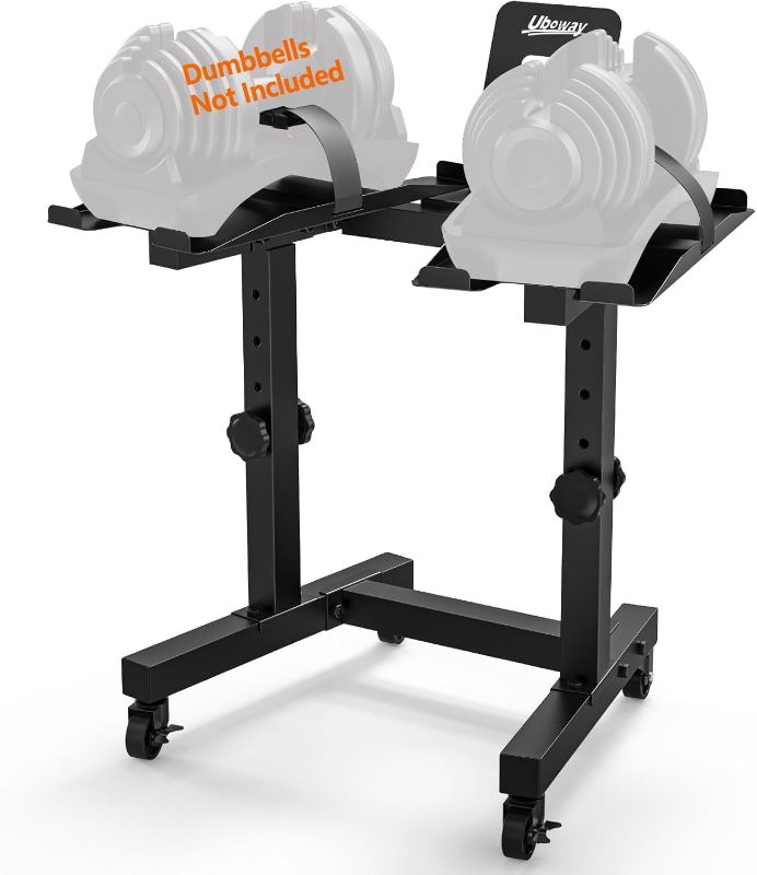 Photo 1 of Uboway Adjustable Dumbbell Stand- Dumbbell Rack with 4 Level Height Adjustment, Weight Stand for Dumbbells with Tablet Holder and Wheels, Hand Weight Rack for Adjustable Dumbbell Set, Home Gym Fitness OPEN BOX**
