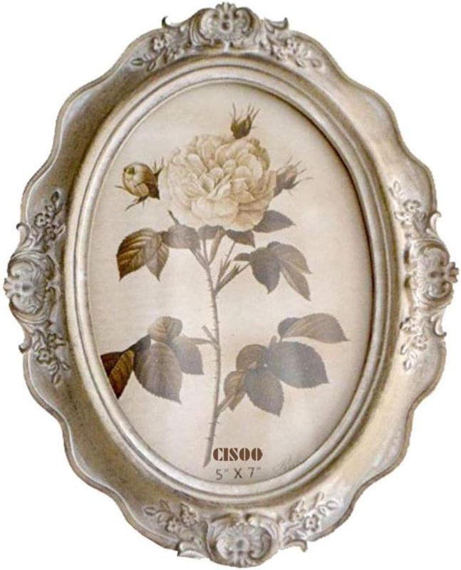 Photo 1 of CISOO Vintage Oval Picture Frame 5x7 Antique Photo Frame Table Top Display and Wall Hanging Home Decor (Wood Color)
