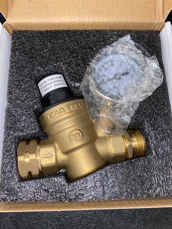 Photo 2 of Hourleey RV Water Pressure Regulator, Adjustable Handle Brass Water Pressure Regulator, Water Pressure Reducer with Gauge and Inlet Screened Filter for RV Camper Travel Trailer
