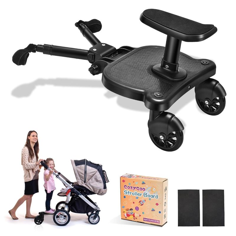 Photo 1 of Universal Stroller Board, 2 in1 Sit and Stand Stroller Glider Board with Detachable Seat, Buggy Board Suitable for 99% of Strollers, for 2-6-year-old Children, Max Load 55lbs (Black)
