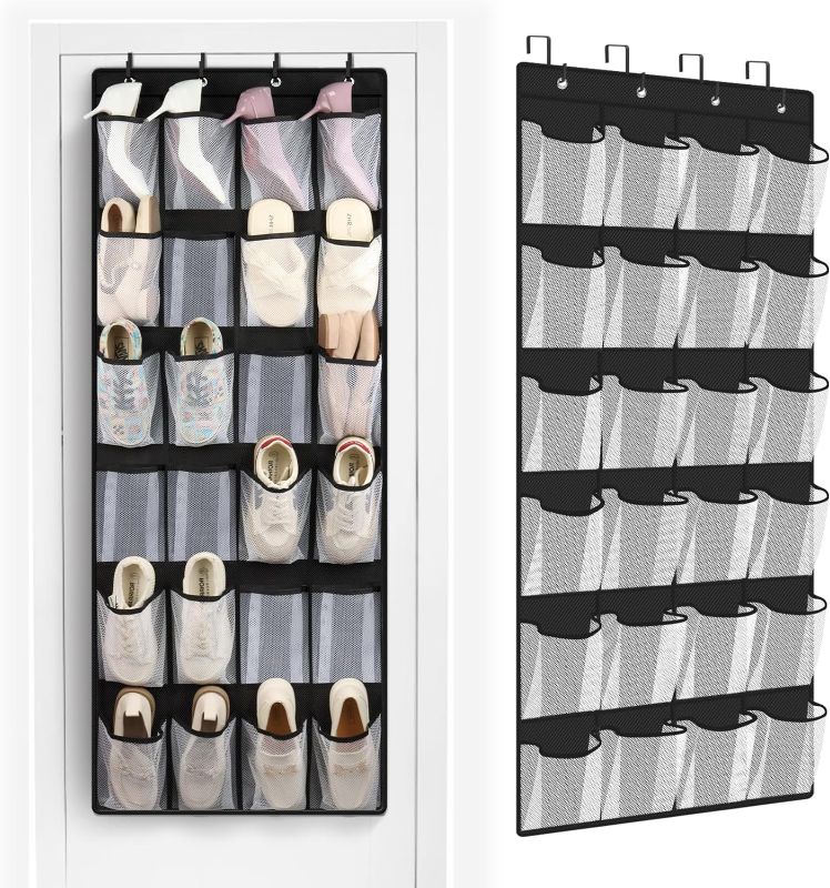 Photo 1 of FENTEC 24 Large Pockets Over Door Shoe Organizer, Mesh Hanging Shoe Organizer Shoe Rack for Closet Mesh Closet Shoe Holder, Over Door Organizer for Cruise Ships, Shoe Organizer for Wall, Black, 1 Pack
