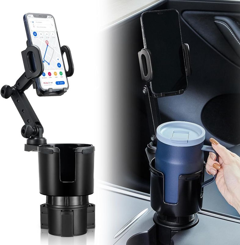 Photo 1 of Car Cup Holder Expander Adjustable Base with Phone Mount THIS HILL 360° Rotation Cup Holder Cell Phone Holder for Car Compatible with iPhone All Smartphones

