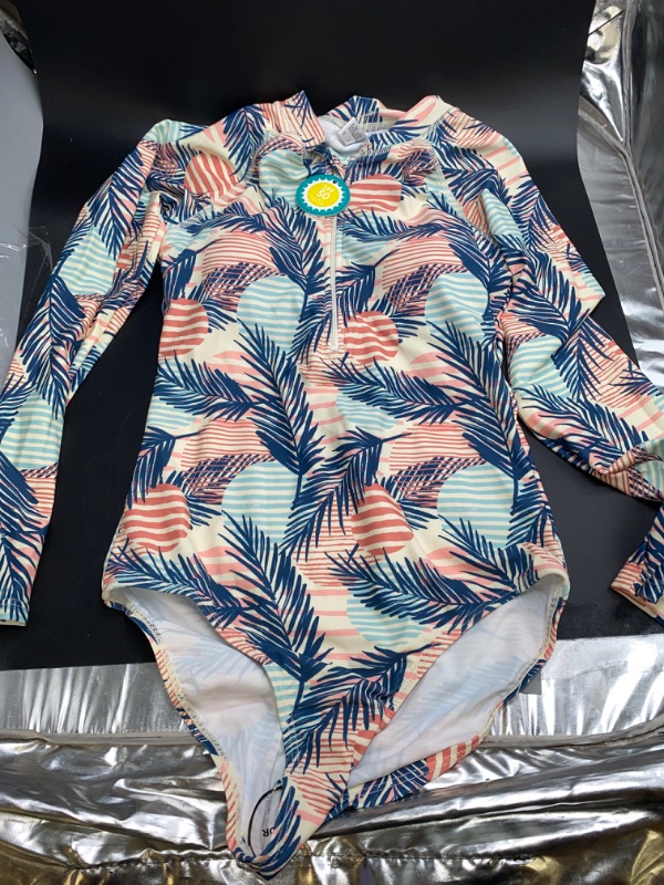 Photo 2 of 13-14 YEARS Girls Rash Guard Long Sleeve One Piece Swimsuits Stripes Zipper Bathing Suits UPF 50+/Sun Protection
