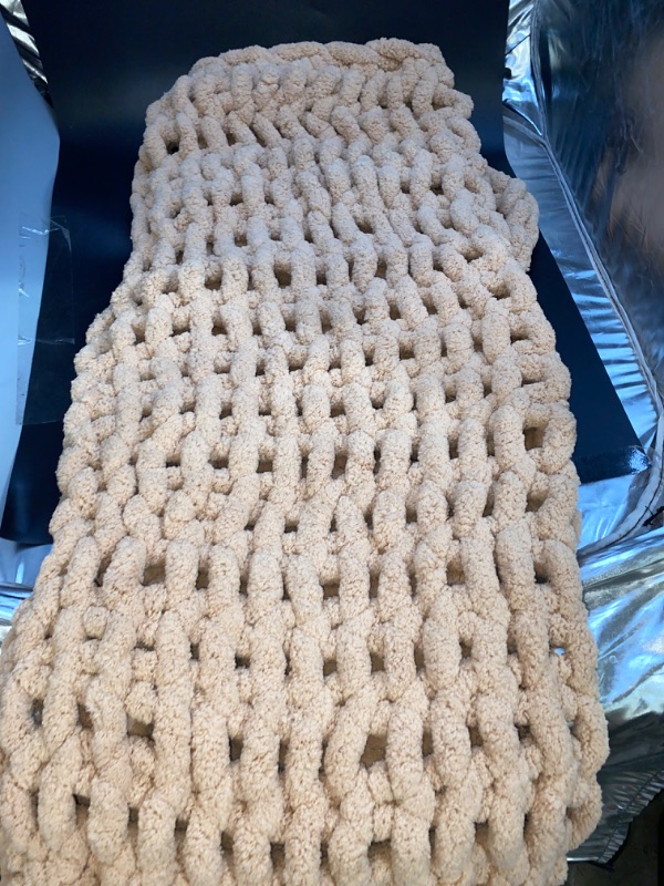 Photo 2 of Chunky Knit Blanket Throw 40"×40", Chenille Throw Blankets, Handmade Warm & Cozy Blanket Couch Bed Home Decor, Soft Breathable Fleece Banket, Christmas for Couch Bed Sofa Best Gift (Tan)
