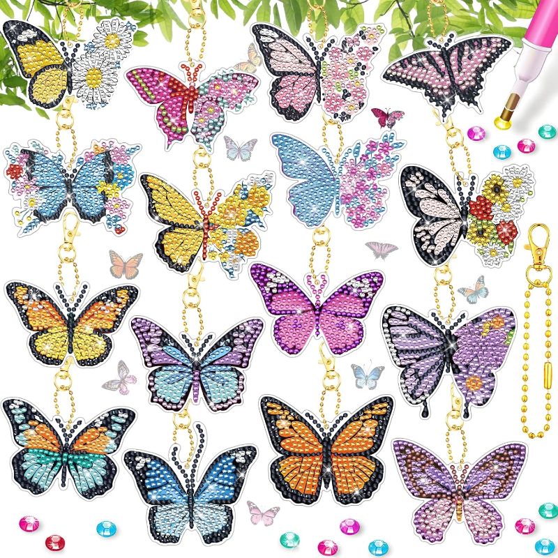 Photo 1 of INCOK Butterfly Diamond Painting Keychains - 20 PCS 5D Diamond Art Keychain Set DIY Key Ring Gem Art Kits Diamond Painting Ornaments Diamond Keychains for Adults DIY Crafts Beginners Art Decor
