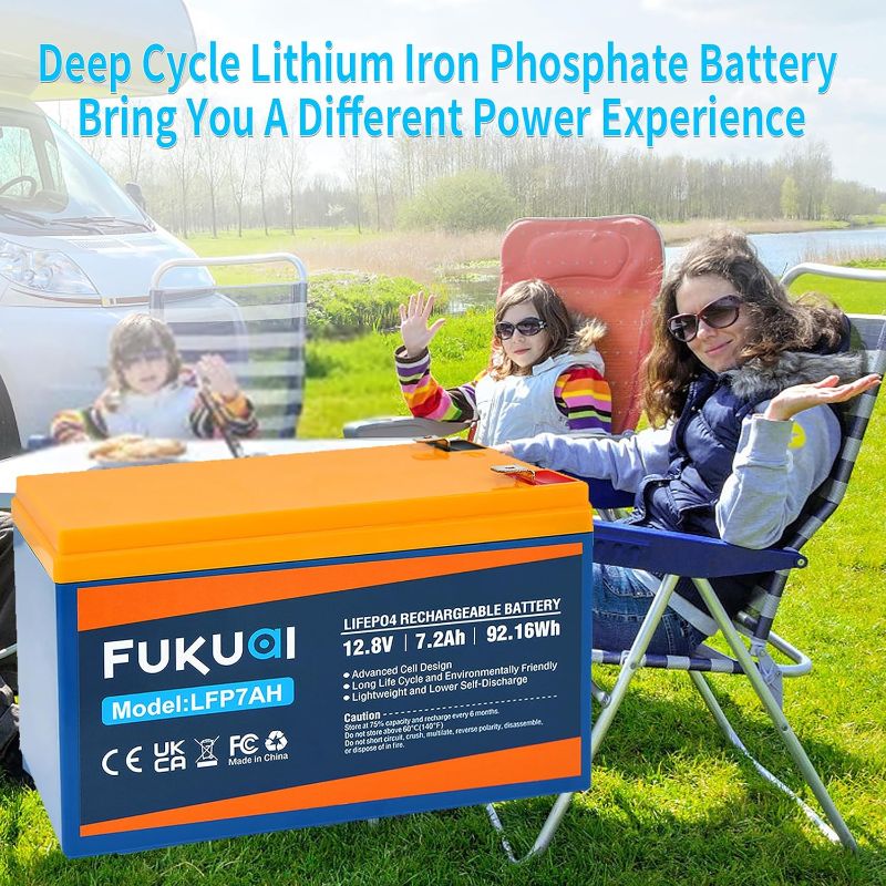 Photo 1 of 12V 7.2Ah Lithium LiFePO4 Deep Cycle Battery, 2000+ Cycles Rechargeable Battery Built-in BMS,Lithium Iron Phosphate Battery for Solar/Wind Power, UPS,Scooters, Fish Finder,Power Wheels
