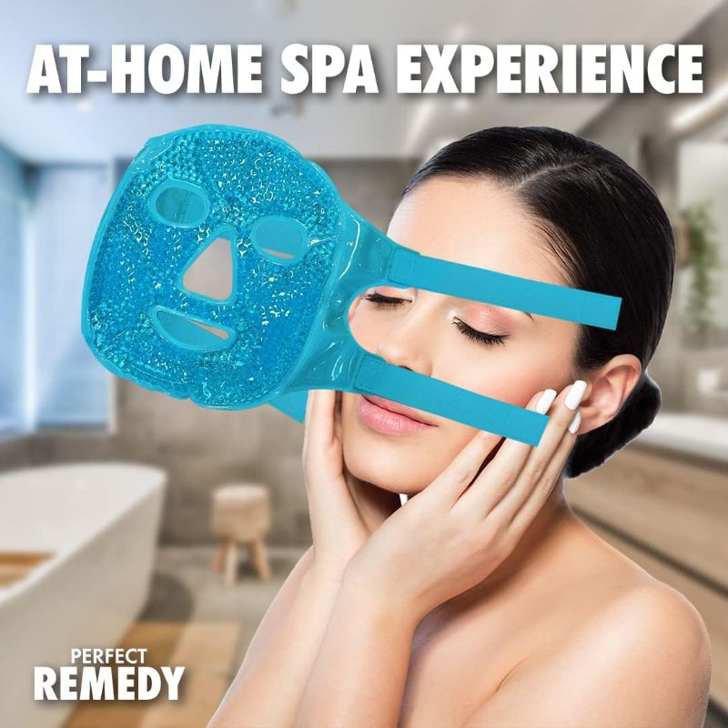 Photo 2 of Perfect Remedy Face Ice Pack, Reusable Hot & Cold Ice Face Mask, Gel Ice Mask for Puffy Eyes and Swelling, Facial Spa Cooling Mask for Women and Men (Blue)
