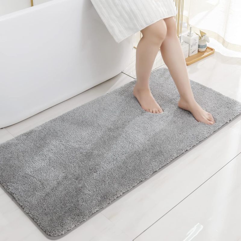 Photo 1 of Bath Rugs for Bathroom Extra Thick - Anti-Slip Bath Mats Soft Plush Yarn Shaggy 100% Strong Mirco Polyeste Mat Living Room Bedroom Mat Floor Water Absorbent(Grey,24x72 - Inches)