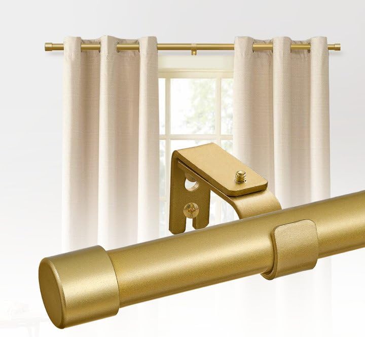 Photo 1 of ASHLEYRIVER Gold Curtain Rods for Windows 48 to 84,Heavy Duty Curtain Rods 1 Inch Adjustable Black Curtain Rod Set with Aluminium Finials,30"-90", Gold-1Pack
