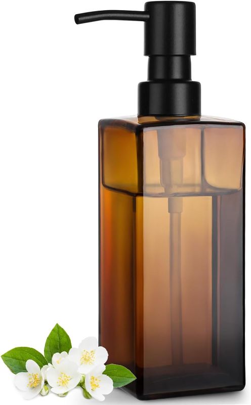 Photo 1 of GMISUN Amber Glass Soap Dispenser with Stainless Steel Pump, Hand Soap Dispenser for Bathroom, 12oz Dish Soap Dispenser for Kitchen, Modern Refillable Liquid Soap
