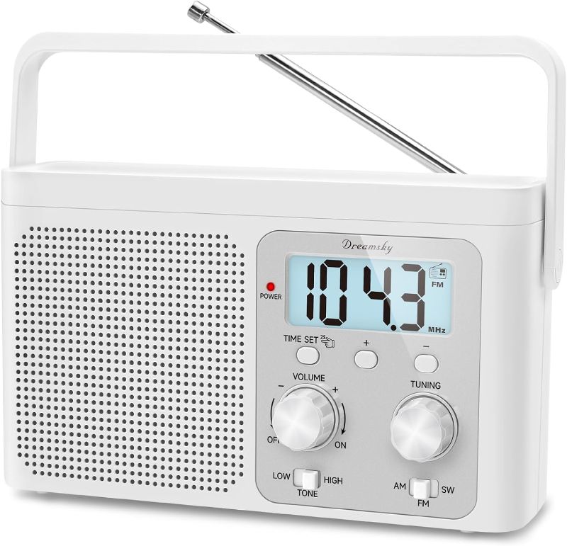 Photo 1 of DreamSky AM FM Radio Portable - Shortwave Radio Battery Powered or Plug in Wall for Home Outdoor, Strong Reception, Large Dial Easy to Use, Digital Time Display, Transistor Antenna, Seniors Small Gfit
