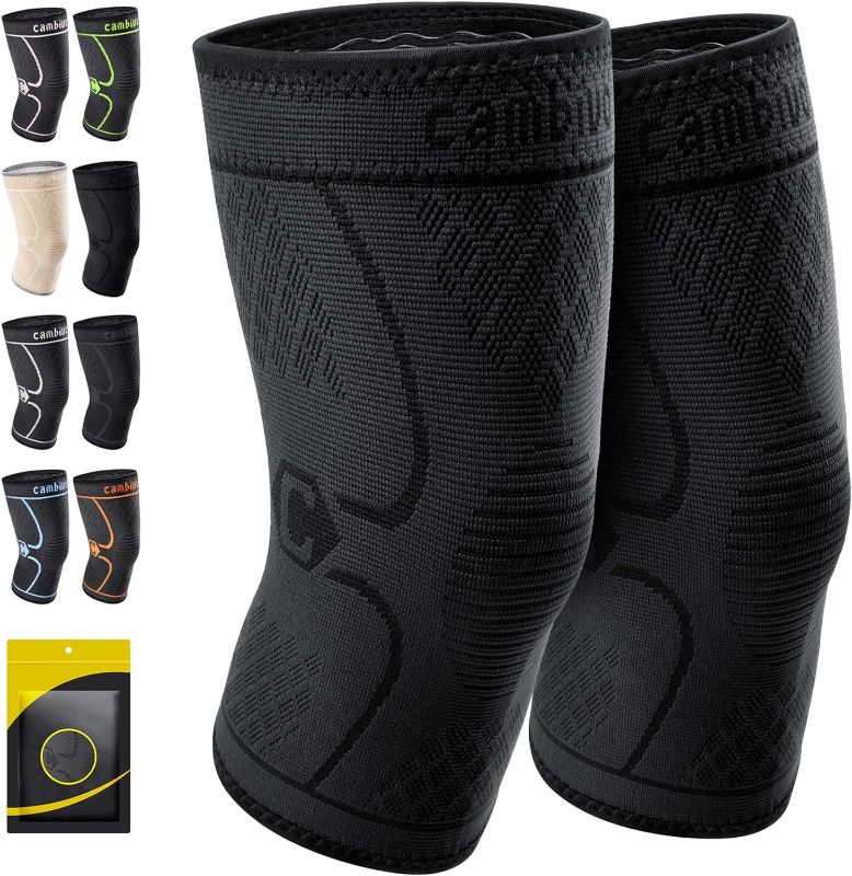 Photo 1 of LARGE CAMBIVO 2 Pack Knee Braces for Knee Pain, Knee Compression Sleeve for Men and Women, Knee Support for Meniscus Tear, Running, Weightlifting, Workout, ACL, Arthritis, Joint Pain Relief (Black,LARGE)
