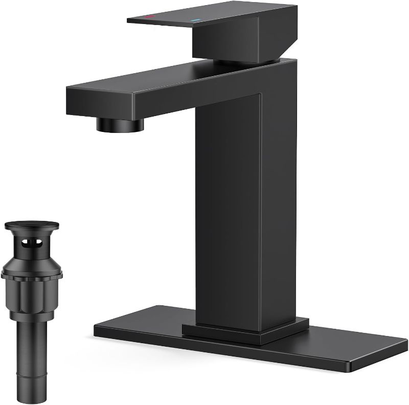 Photo 1 of FORIOUS Matte Black Bathroom Faucets, One Hole Bathroom Faucet with with Pop-up Drain, Single Handle Bathroom Sink Faucet Stainless Steel, Vanity Bathroom Faucet Suitable for 1 Hole or 3 Hole
