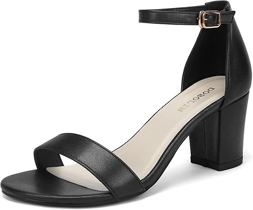 Photo 1 of SIZE 38.5(6) Wide Width Heeled Sandals for Women Two Strap Low Heel Chunky Sandals Open Toe Ankle Strap Dress Shoes 2.5-Inch