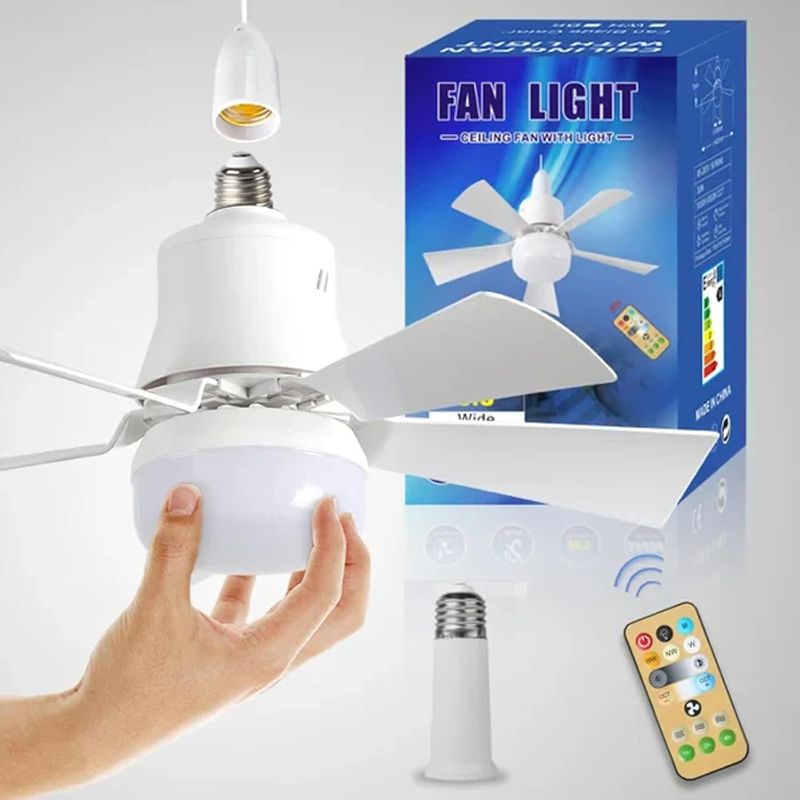 Photo 1 of 2-in-1 Portable Ceiling Fan, Ceiling Fans with Lights, Socket Fan Light, Ceiling Fans with Lights and Remote, Fan Light, Ceiling Fan, Bedroom Ceiling Fans with Lights, Ceiling Fan with Remote. (White)
