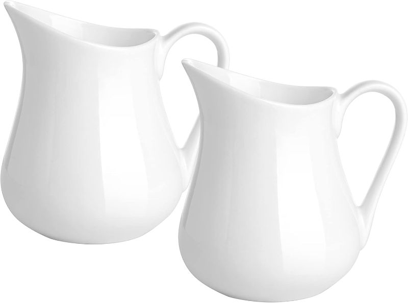 Photo 1 of Gurygo 2 Pack 4 Oz Classic White Creamer with Handle - Small Creamer Pitcher Set - Fine Porcelain Small Milk Pitcher - Ceramic Creamer Pitcher for Coffee Milk Sauces Salad, Microwave & Freezer Safe
