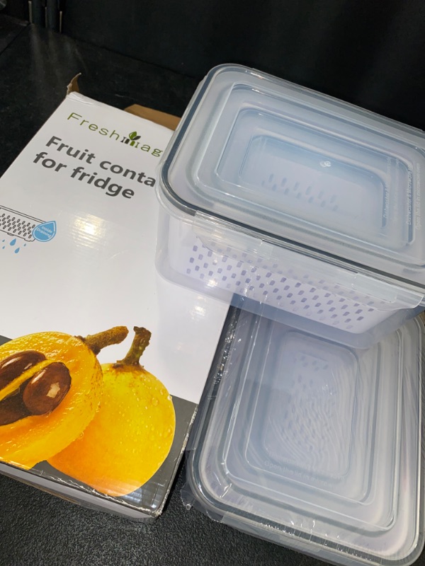 Photo 2 of 8-Pack Fruit Storage Containers for Fridge, Leakproof Fruit Containers for Fridge with Colanders, BPA-Free Produce Storage Containers with Lids Keep Fruits, Vegetables, Berry, Meat Fresh longer
