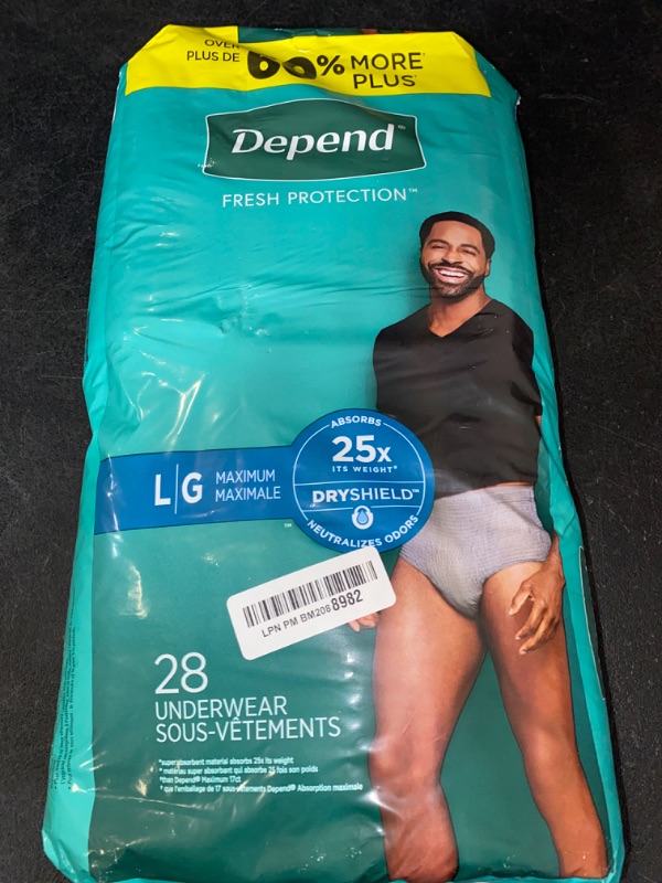 Photo 2 of Depend Fresh Protection Adult Incontinence Underwear for Men (Formerly Depend Fit-Flex), Disposable, Maximum, Large, Grey, 28 Count, Packaging May Vary
