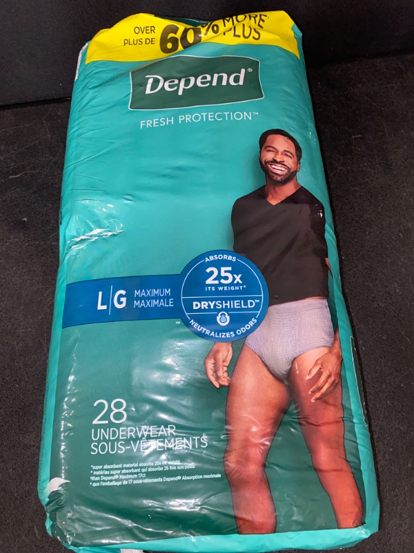 Photo 2 of Depend Fresh Protection Adult Incontinence Underwear for Men (Formerly Depend Fit-Flex), Disposable, Maximum, Large, Grey, 28 Count, Packaging May Vary
