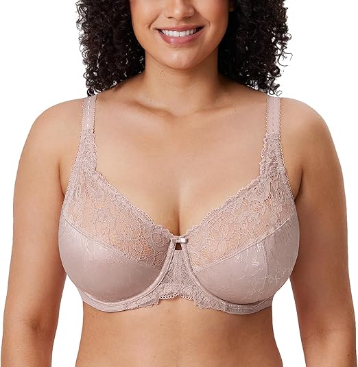 Photo 1 of 48DD DELIMIRA Women's Plus Size Full Coverage Underwire Unlined Minimizer Lace Bra
