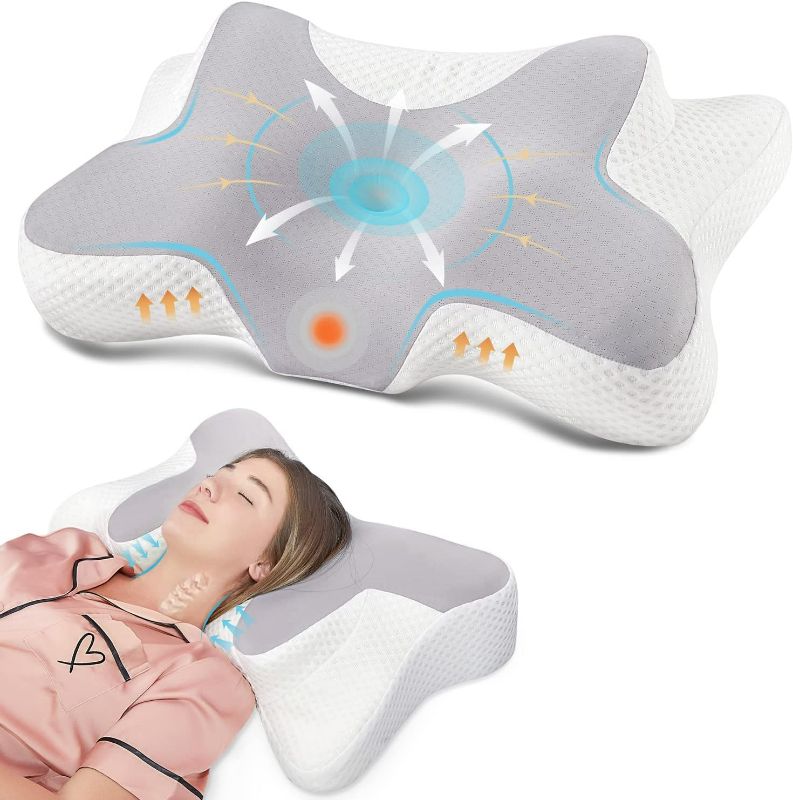 Photo 1 of DONAMA Cervical Pillow for Bed Sleeping, Memory Foam Contour Neck Pillows with Breathable Pillowcase, Ergonomic Neck Support Pillows for Side, Back and Stomach Sleepers