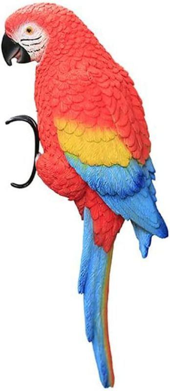 Photo 1 of  Resin Parrot Flower Pot Hugger Decorations,Parrot Animal Sculpture Hanging Realistic Parrot Garden Ornament for Patio Yard Balcony Lawn Figurine Tree Decor (Red)