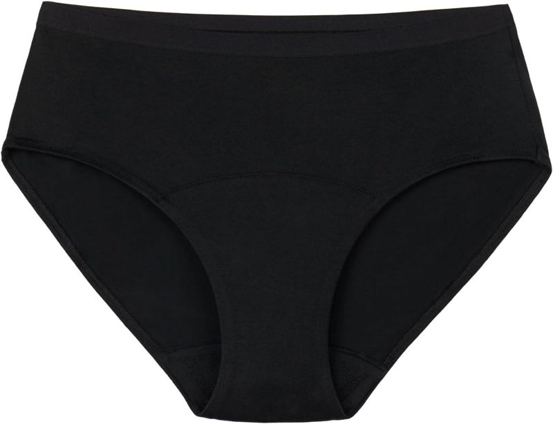 Photo 1 of (S) Hip-Hugger Underwear, Holds up to 100ml or 6tbps or 1/4 Cup Worth of Liquid, Light Absorbency Incontinence Underwear for Women, FSA HSA Approved Feminine Care, Black