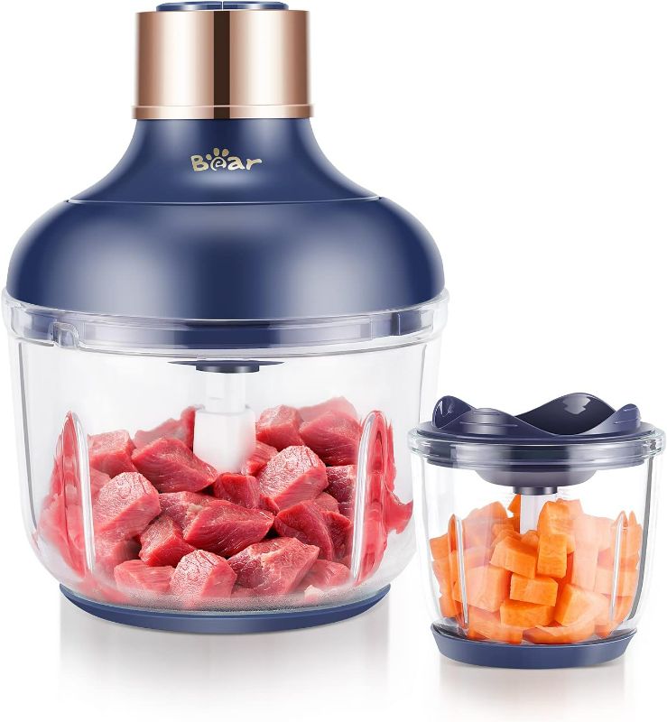 Photo 1 of Bear Food Processor, Electric Food Chopper with 2 Glass Bowls (8 Cup+2.5 Cup), 400W Power Grinder with 2 Sets Stainless Steel Blades, 2 Speed for Meat, Vegetables, and Baby Food